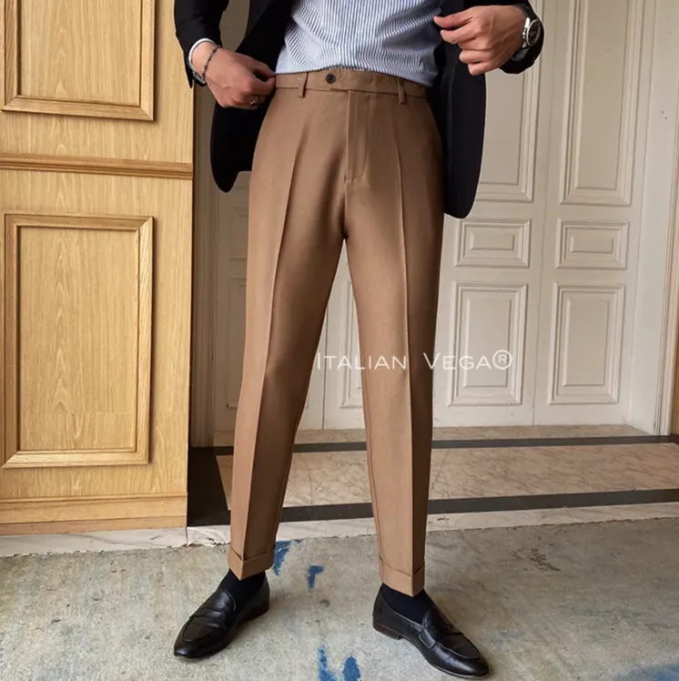 Italian Vega® Mens Formal Khaki Pants - Premium Tailored Fit