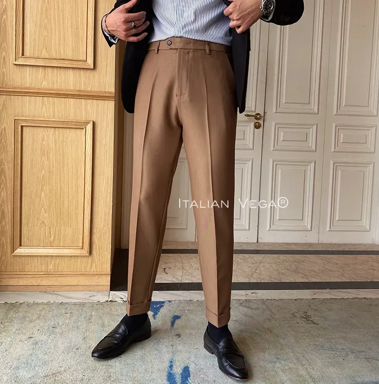Italian Vega® Mens Formal Khaki Pants - Premium Tailored Fit