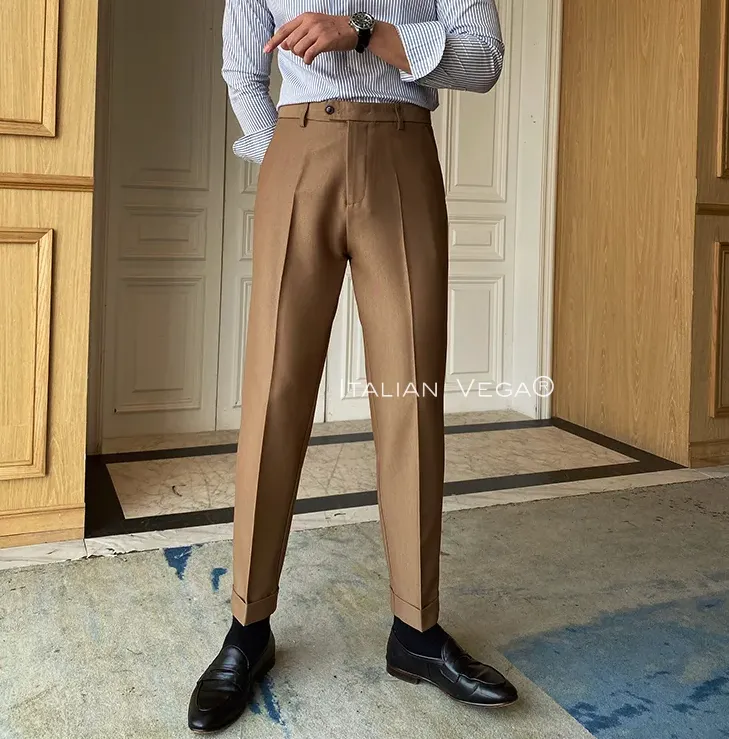 Italian Vega® Mens Formal Khaki Pants - Premium Tailored Fit