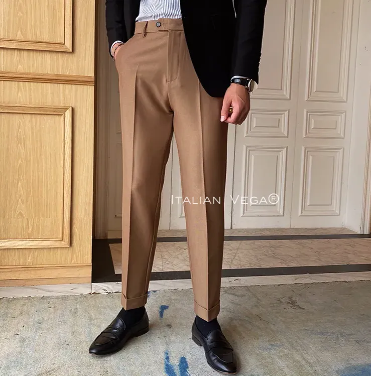 Italian Vega® Mens Formal Khaki Pants - Premium Tailored Fit