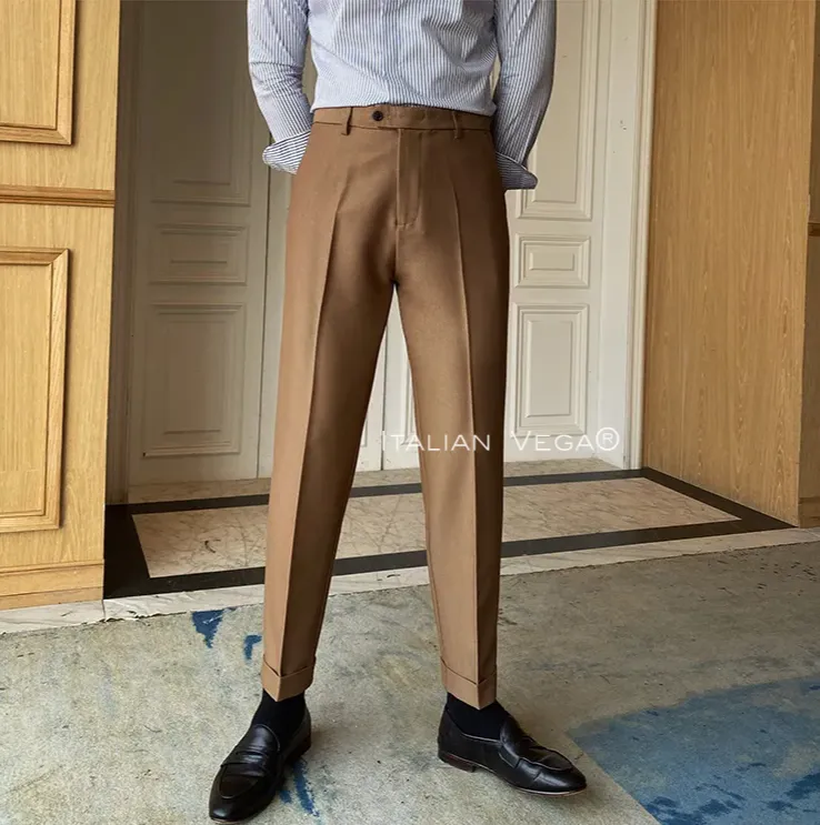 Italian Vega® Mens Formal Khaki Pants - Premium Tailored Fit