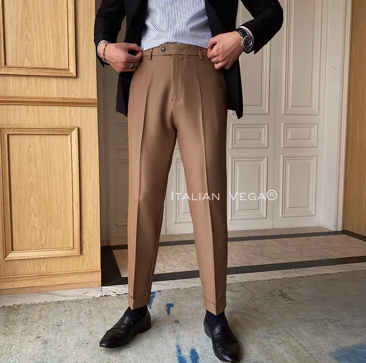 Italian Vega® Mens Formal Khaki Pants - Premium Tailored Fit