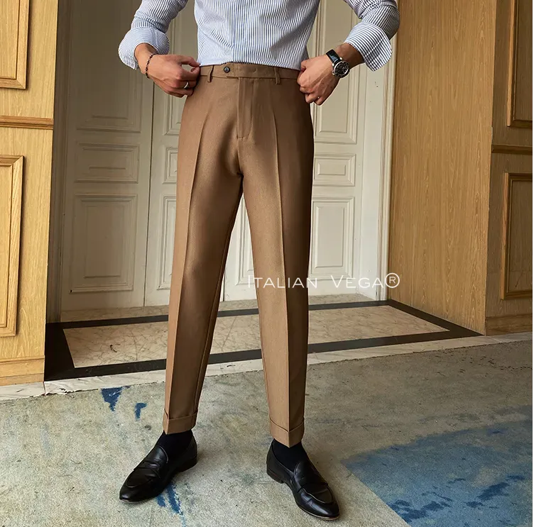 Italian Vega® Mens Formal Khaki Pants - Premium Tailored Fit