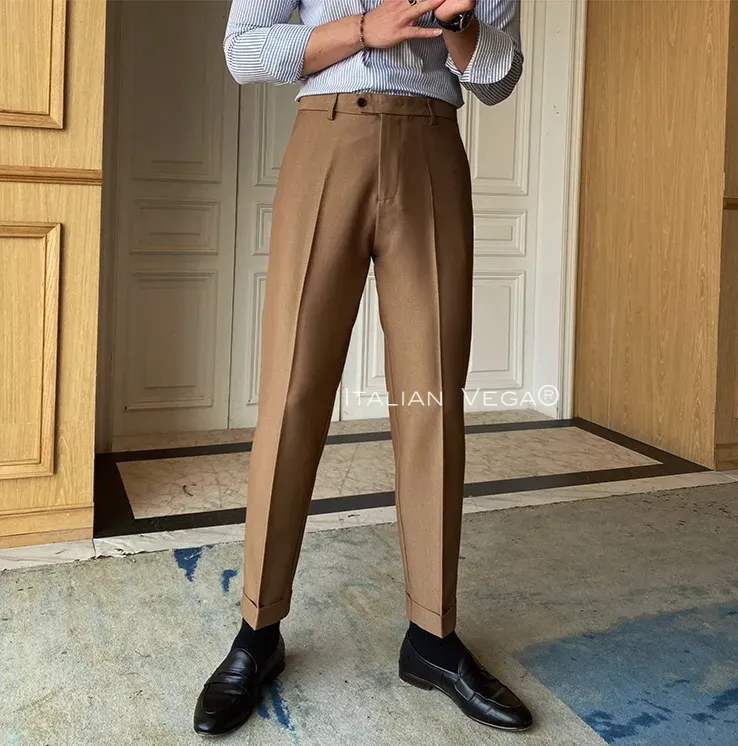 Italian Vega® Mens Formal Khaki Pants - Premium Tailored Fit
